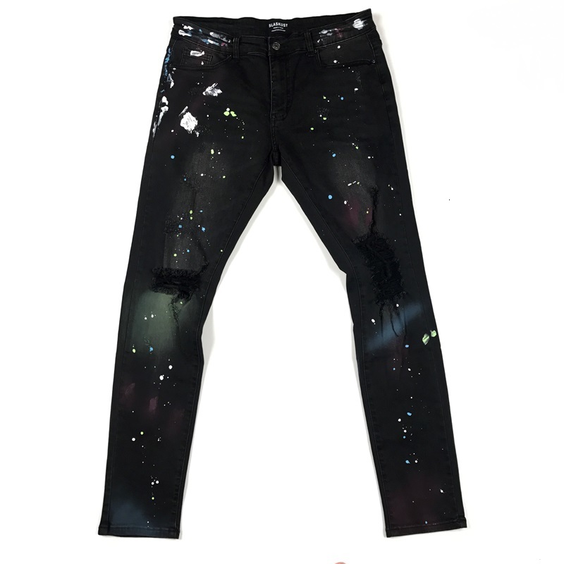 

jeans Black Multicolor Paint Splatter Jeans ny-fit Distressing Jean Men Streetwear