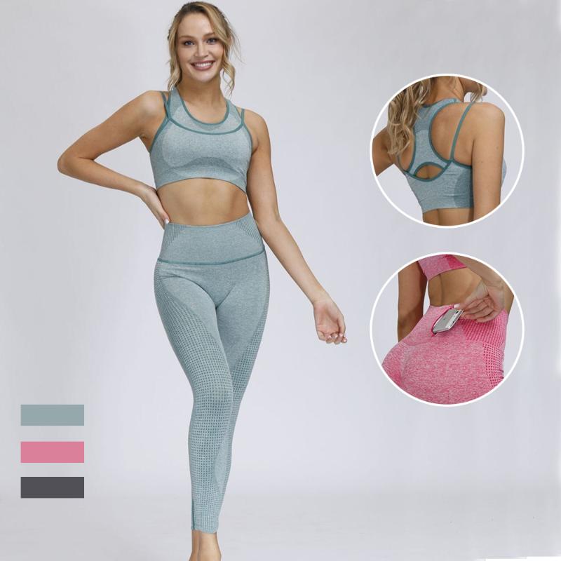 

Seamless Gym Yoga Set Tracksuit Women Sportswear Sports Bra Suit Workout Clothes Fitness Crop Top High Waist Leggings Sleeveless Outfit