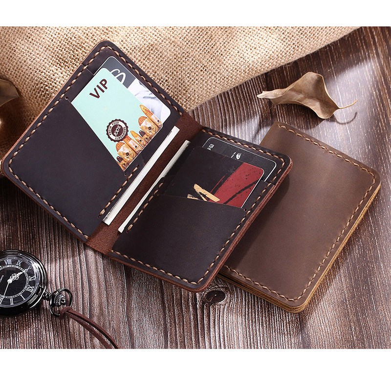 

Package Unisex Orignal Handmade Genuine Leather Card Holder for Men Real Crazy Horse ID Case Male, Brown