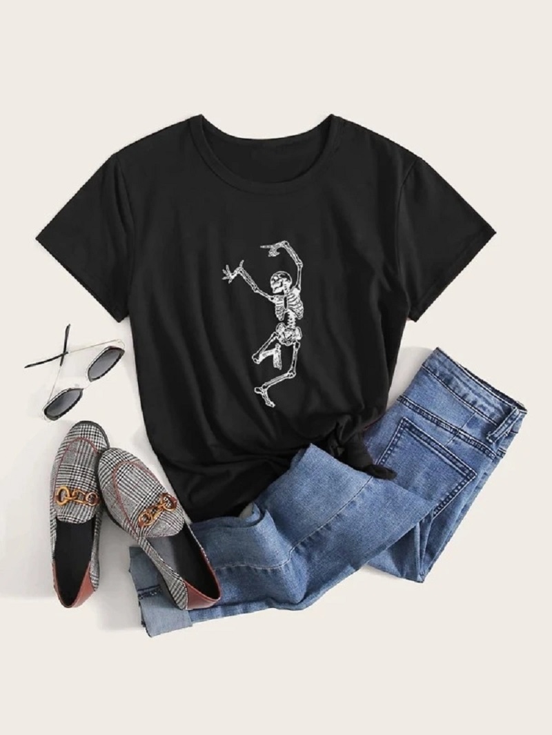 

Transparent Bone Day Of The Dead Skeletons Dancing Graphic Tee Black White Cool Grunge Hipster Harajuku Unisex men women t-shirt 210518