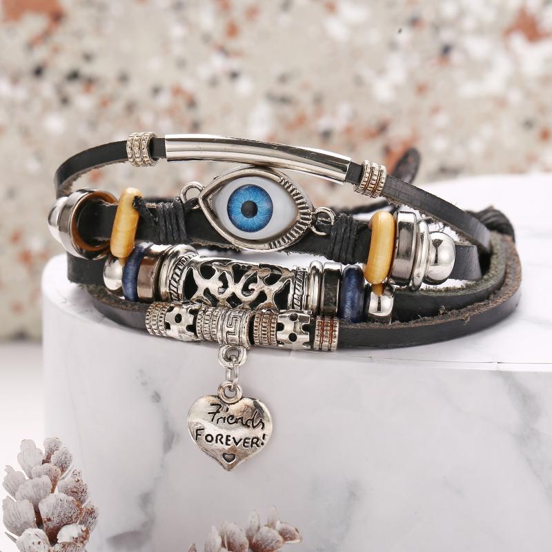 

Charm Bracelets Eyes Woven Leather Bracelet Set Creative Retro Simple