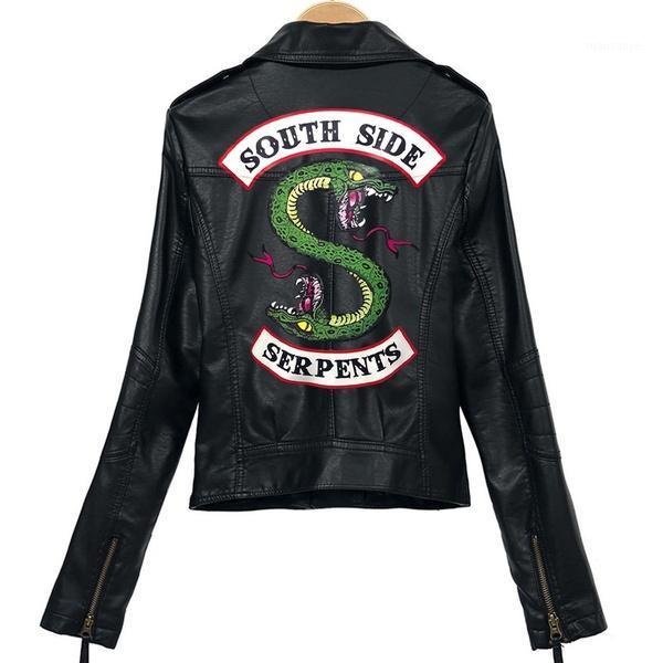 

Women's Jackets 2021 Riverdale PU Printed Logo Southside Serpents Women Streetwear Leather Jacket, Black;brown