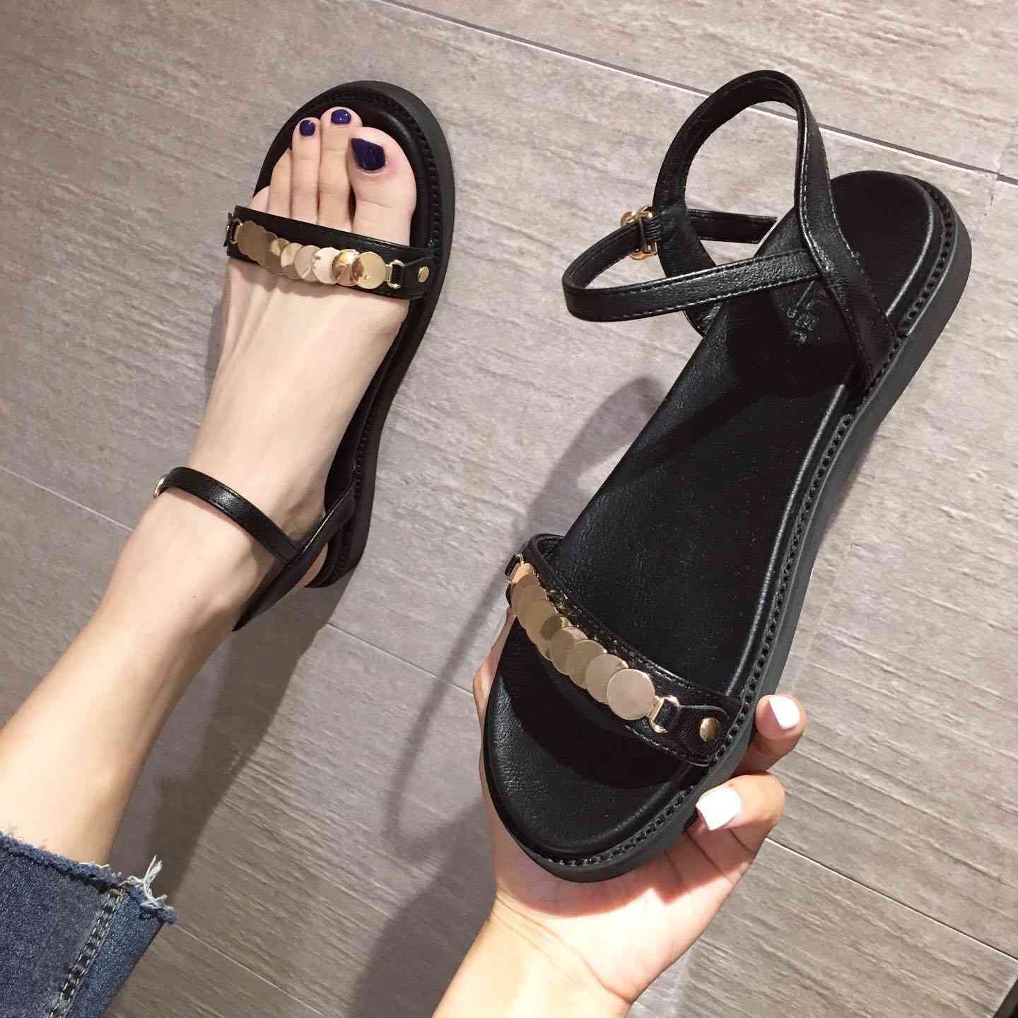 

Sandals Roman open toe flat sandals women's shoes THME, 1# shoe box