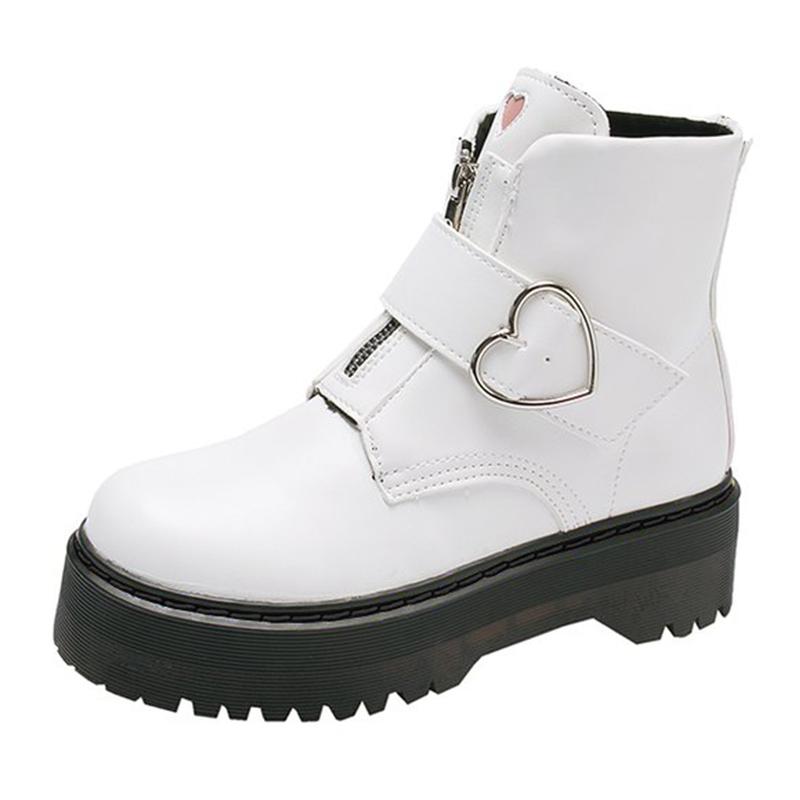 Boots Women's Thick Bottom Short Motorcycle Anckle Heart High Platform Black Winter Increse