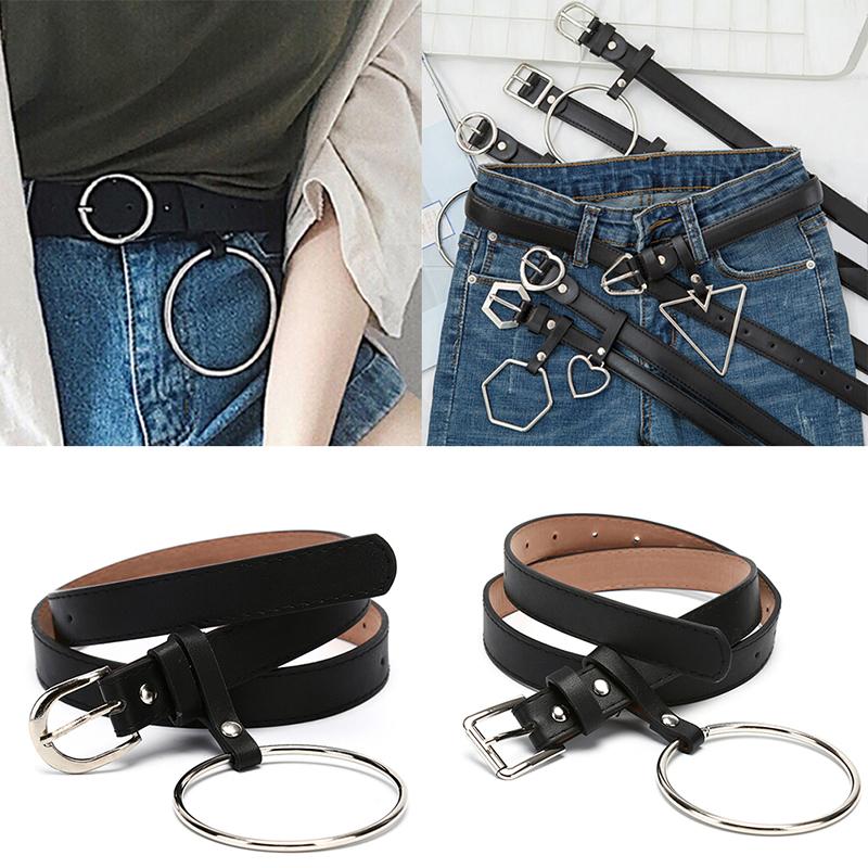 

Belts Female Women Belt Ladies Faux Leather Metal Buckle Straps Girls Summer Dress Accessories Punk Harajuku Ring Hoop, Black