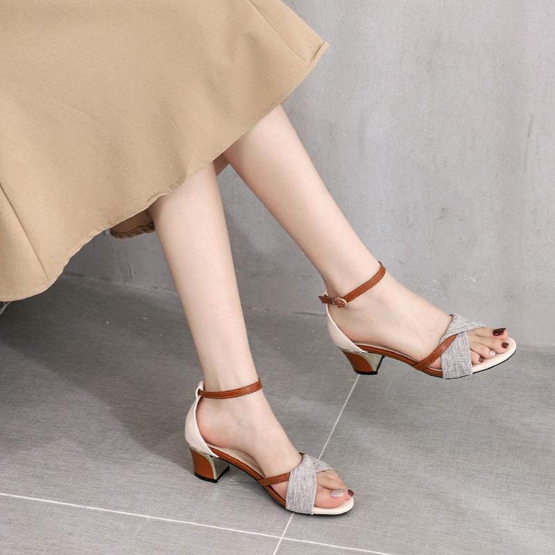 

Dress Shoes Summer Pump Sandals Women Fashion Closed Heels Open Toes Ankle Buckle Strap Ladies Casual Comfort Office Mid, Blue