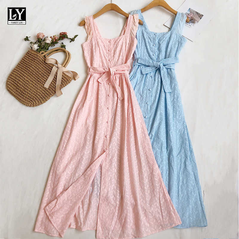 

LY VAREY LIN Summer Women Sweet Single Breasted A-line Slip Dresses Office Lady Square Collar Sleeveless High Waist 210526, Burgundy