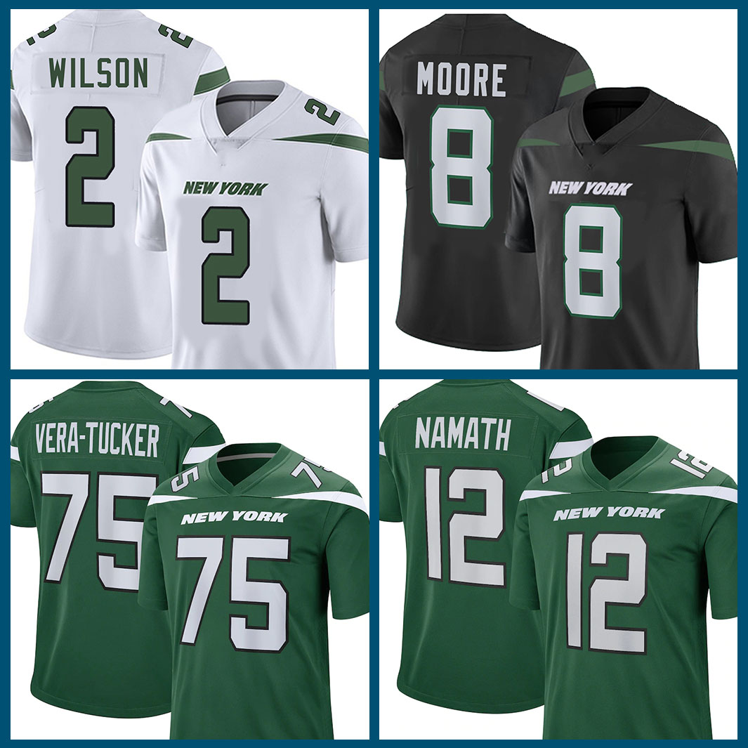 

New York Jets NFL 2 Zach Wilson American football Jersey 8 Elijah Moore 77 Mekhi Becton 75 Alijah Vera-Tucker 12 Joe Namath 57 Bart Scott 73 Joe Klecko 74 Nick Mangold, Mens-penqiji