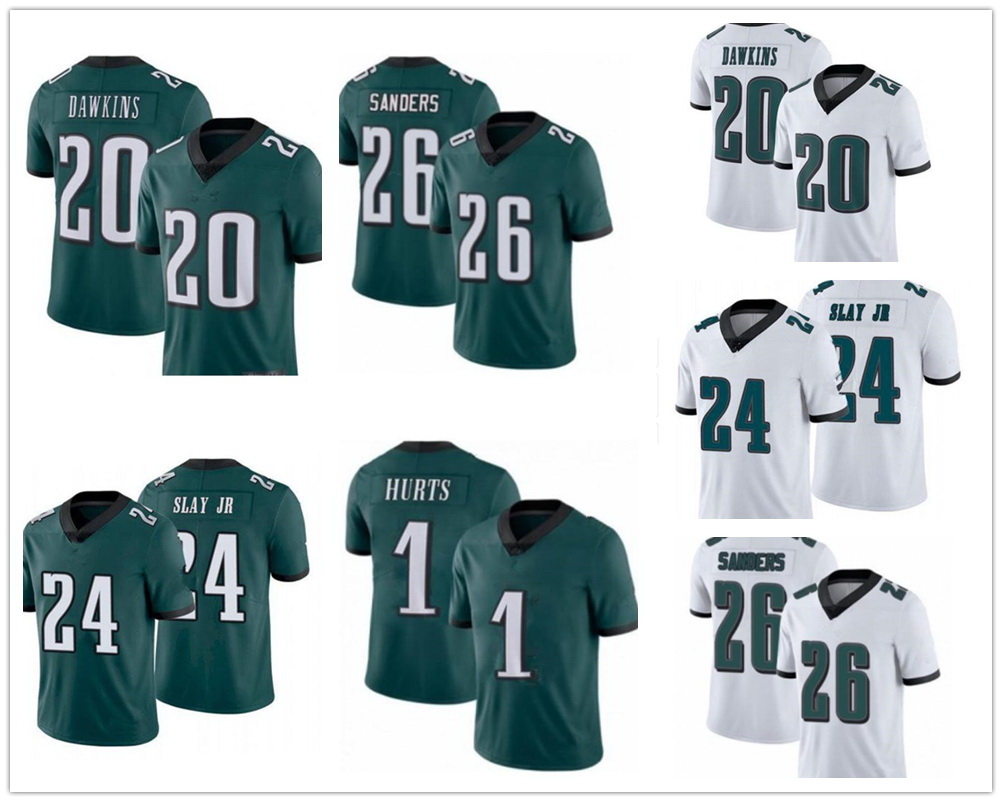 

1 Hurts 6 Smith 20 24 Slay Jr 26 Sanders Dawkins Football Jerseys 2021 Men women yakuda local online store Football wear HOT Football wear cheap, 26 sanders green