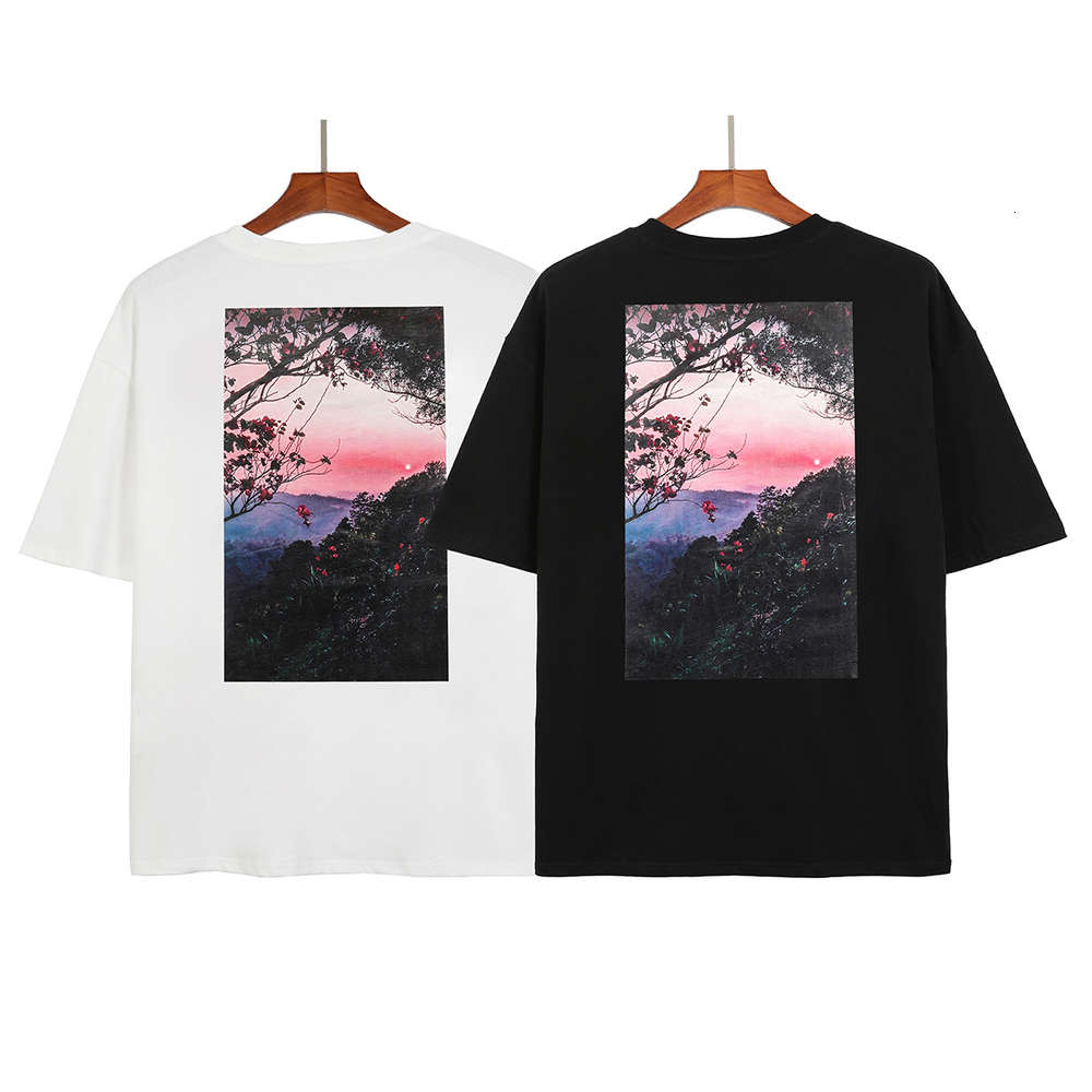 

High quality fashion fog double line forest cloud sea short sleeve high street - casual loose and women' T shirt, White