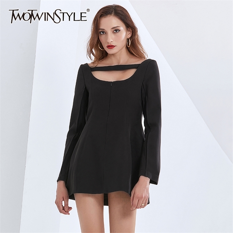 

Hollow Out Dress For Women Square Collar Long Sleeve Backless Print Hit Color Dresses Female Fashion Clothing 210520