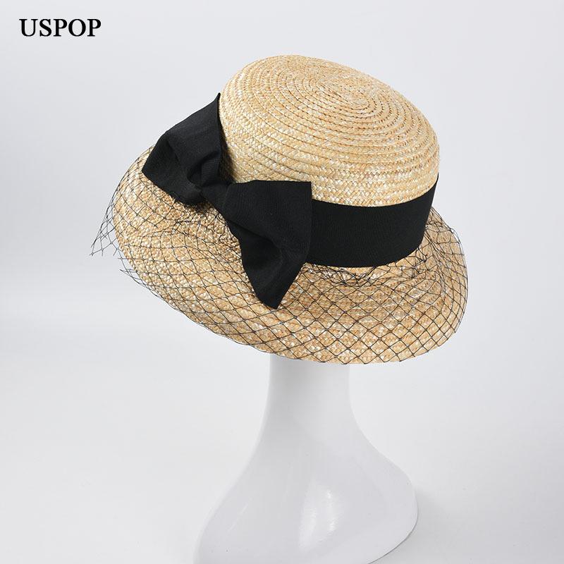 

Wide Brim Hats USPOP Summer Straw Sun Women Vintage Mesh Yarn Bow Fedoras Beach, Blue;gray
