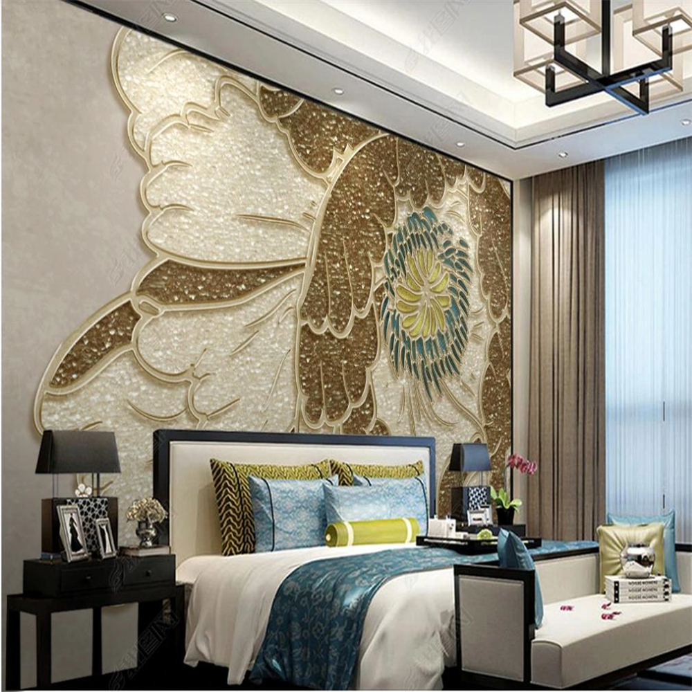 

Atmospheric Chinese style peony wallpapers embossed light luxury sofa TV background wall, As show