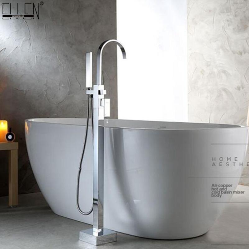 

Vidric Floor Stand Faucets Bathtub Faucet Square And Cold Water Mixer With Hand Shower Chrome Black Color ELF3201 Bathroom Sets