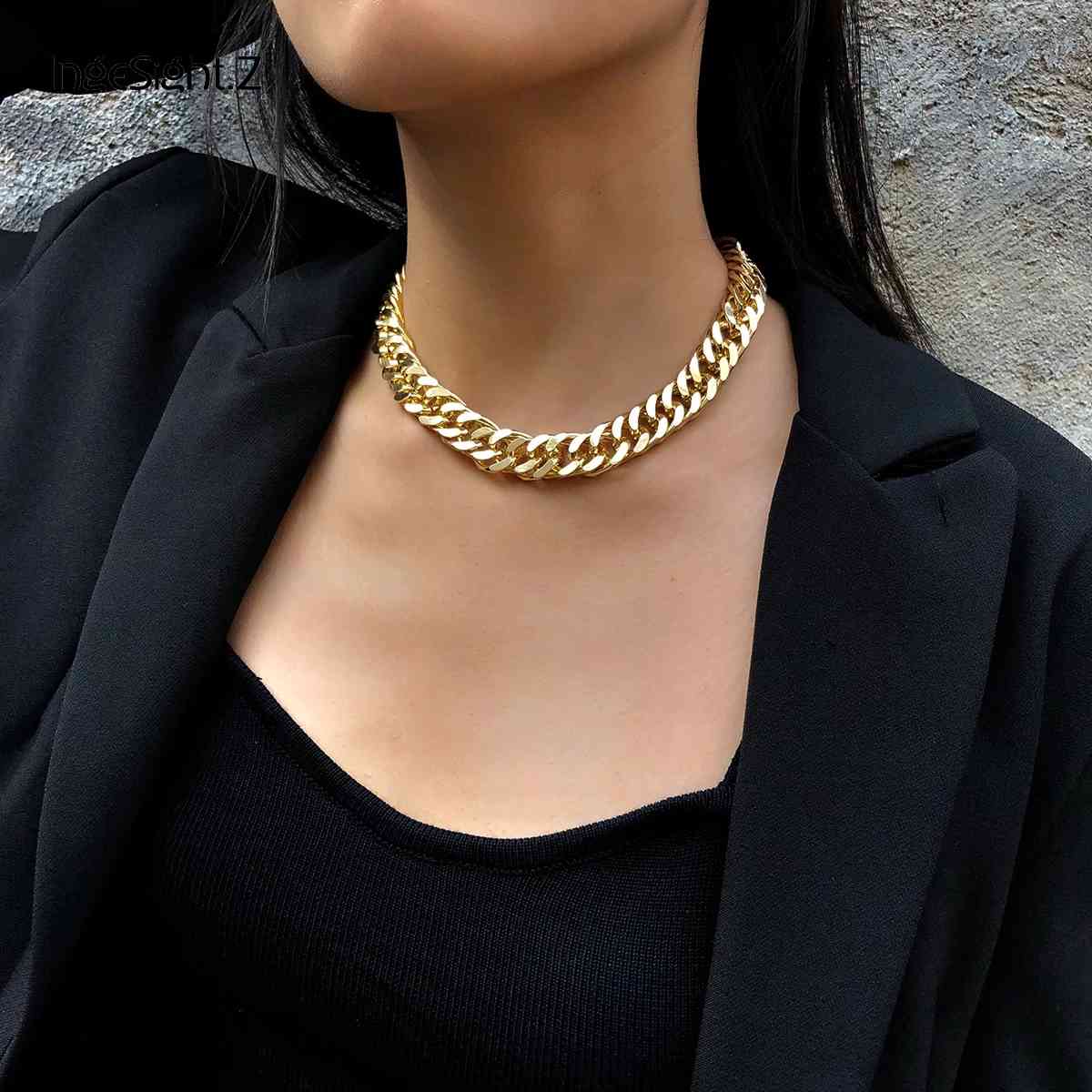 

IngeSight.Z Punk Hip Hop Curb Cuban Thick Short Choker Necklace Men Simple Minimalist Chunky Collar Necklace Women Jewelry Party X0509