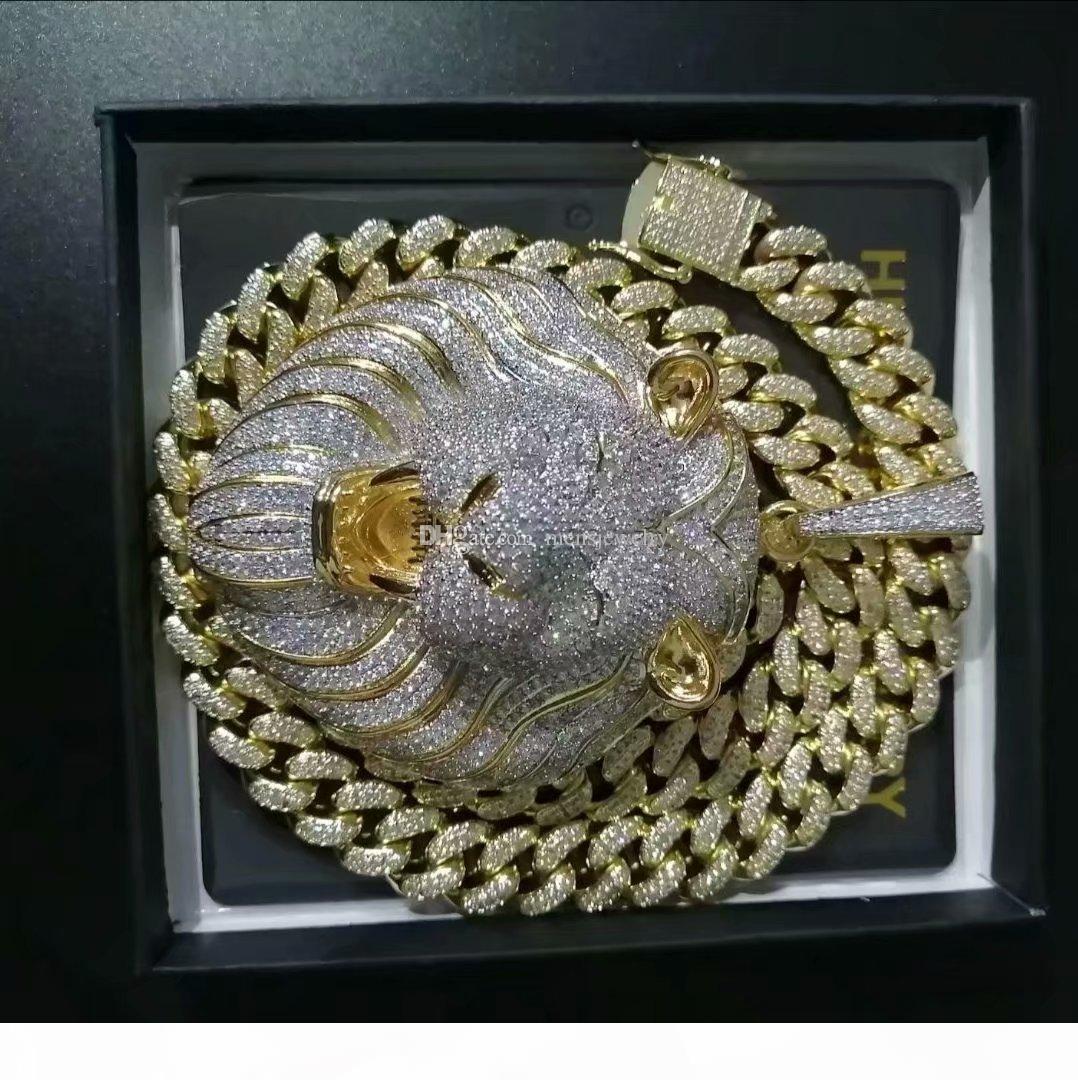 

Iced Out Pendant Cuban Link Chain Big Pendants Mens Jewelry Hip Hop Luxury Designer Necklace Bling Diamond Lion Animal Rapper DJ Accessories, Silver