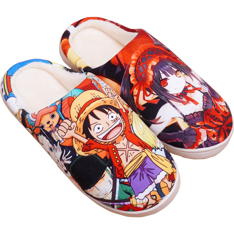 

Winter Home Slippers Luffy Man Women Slippers Plush Japanese Cartoon Slipper Anime ONE PIECE Pantufa Zapatillas Plus 47 L0322, Black