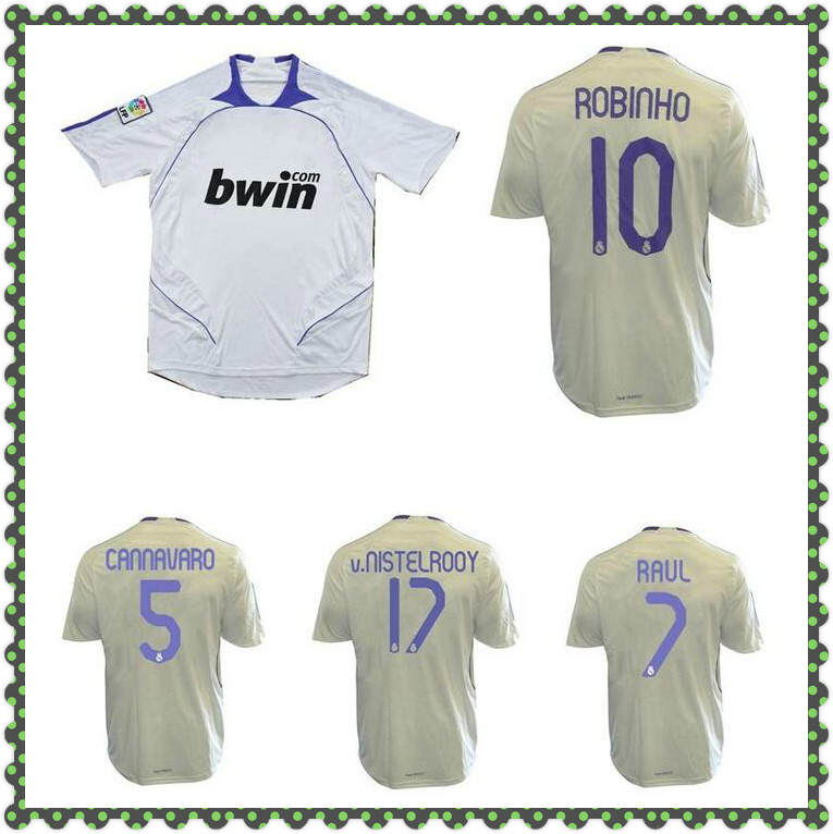 

2007 2008 Madrid soccer jerseys 07 08 Robinho GUTI Sneijder Cannavaro van Nistelrooy Raul Robben classic vintage football shirt