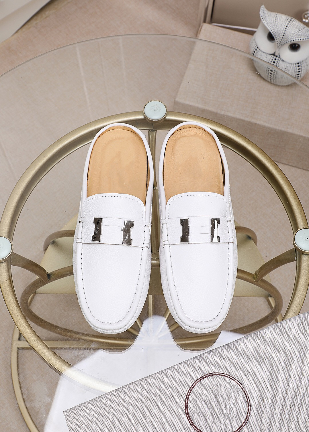 

2021 100% Leather men half slippers Princeton loafers soft cowhide Lazy women shoes Metal buckle beach slides Mules Princetown Classic with box