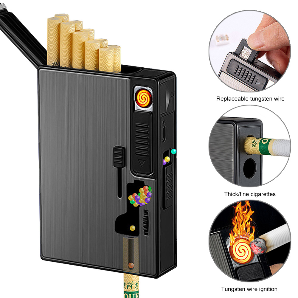 

arge Capacity Cigarette Case Genera Cigarette Case with Expoding Bead Box Igniter USB Muti-functiona ighter Smoking Toos