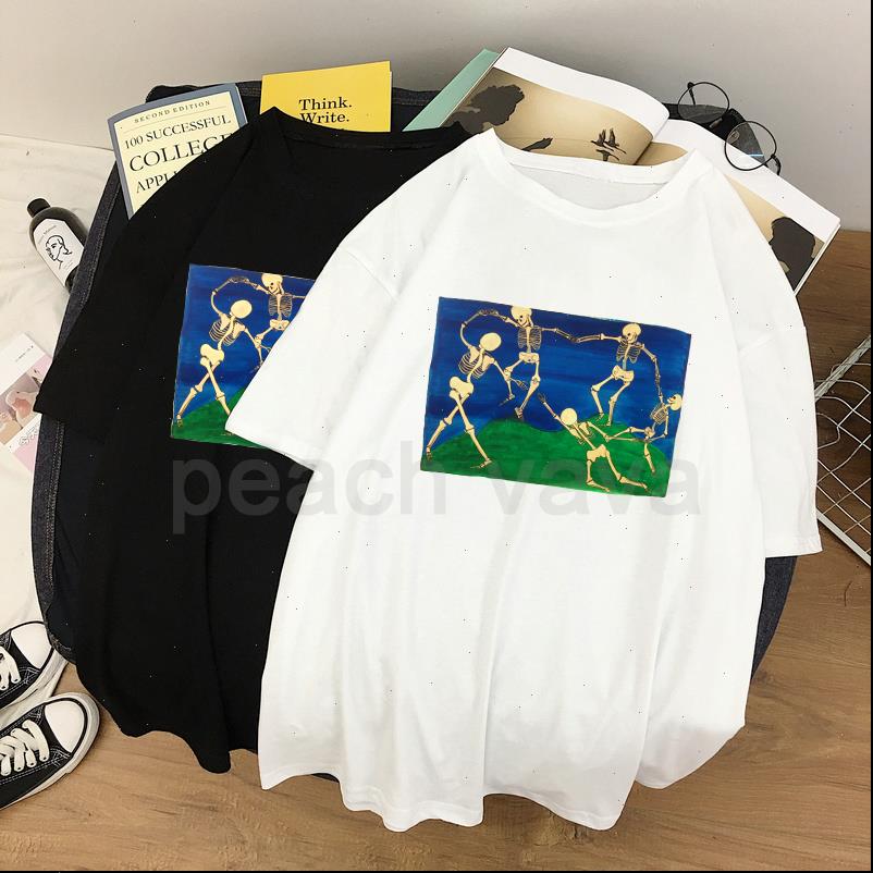 

bones head womens t shirt personality cute summer female harajuku casual funny loose o neck short sleeve cartoon print clothing, White