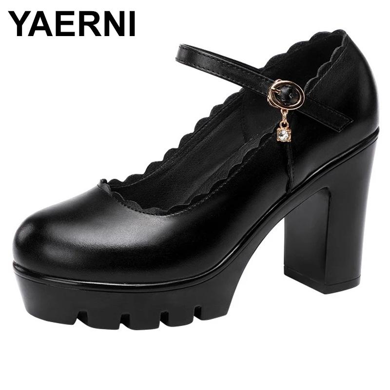 

Dress Shoes YAERNI Plus Size 32-43 Ankle Buckle White Red Wedding Women 2021 Spring Summer Leather Block High Heels Platform Pumps For