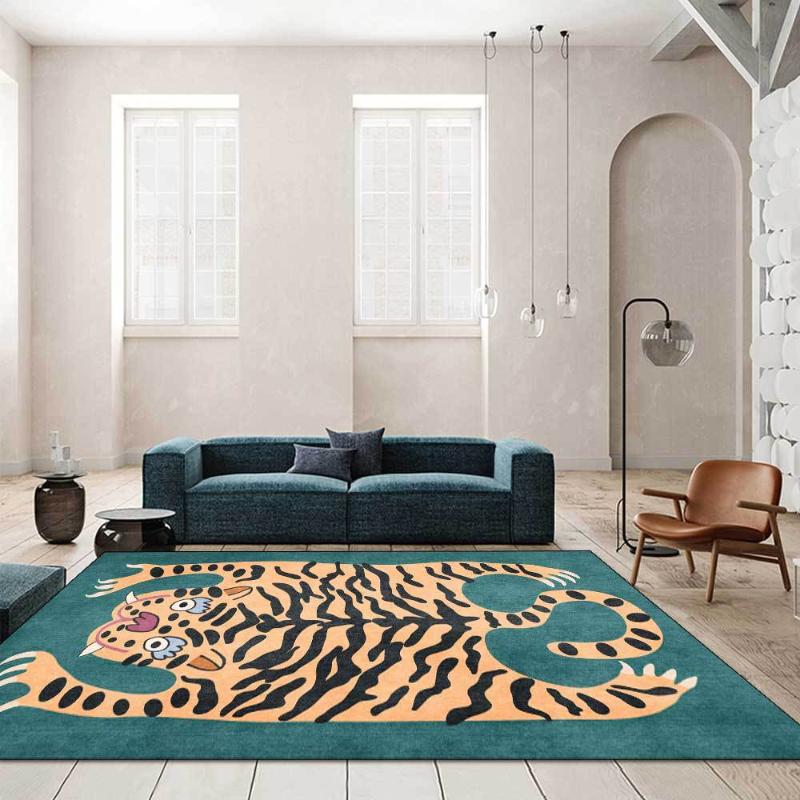 

Carpets Tiger Printed Carpet For Living Room Cartoon Animal Kids Play Mat Anti Slip Bedroom Rugs Floor Bedside Home Decor, Red