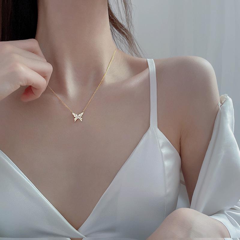 Pendant Necklaces Luckydays Butterfly Clavicle Chain Necklace For Women Micro-inlaid Shiny Zircon Wedding Jewelry Gifts 2021-image-697779448
