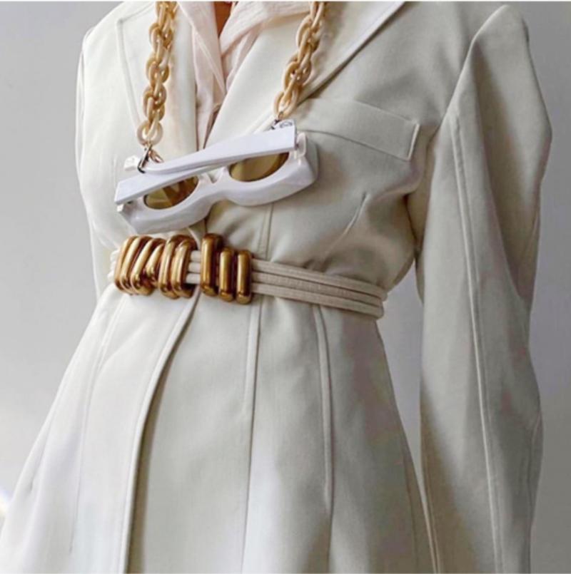 

Belts Designers Metal Gold 100% Lambskin Black/Nude Trible Belt Trendy Minimalist Soft Real Leather Sheepskin Adjustable Cummerbund