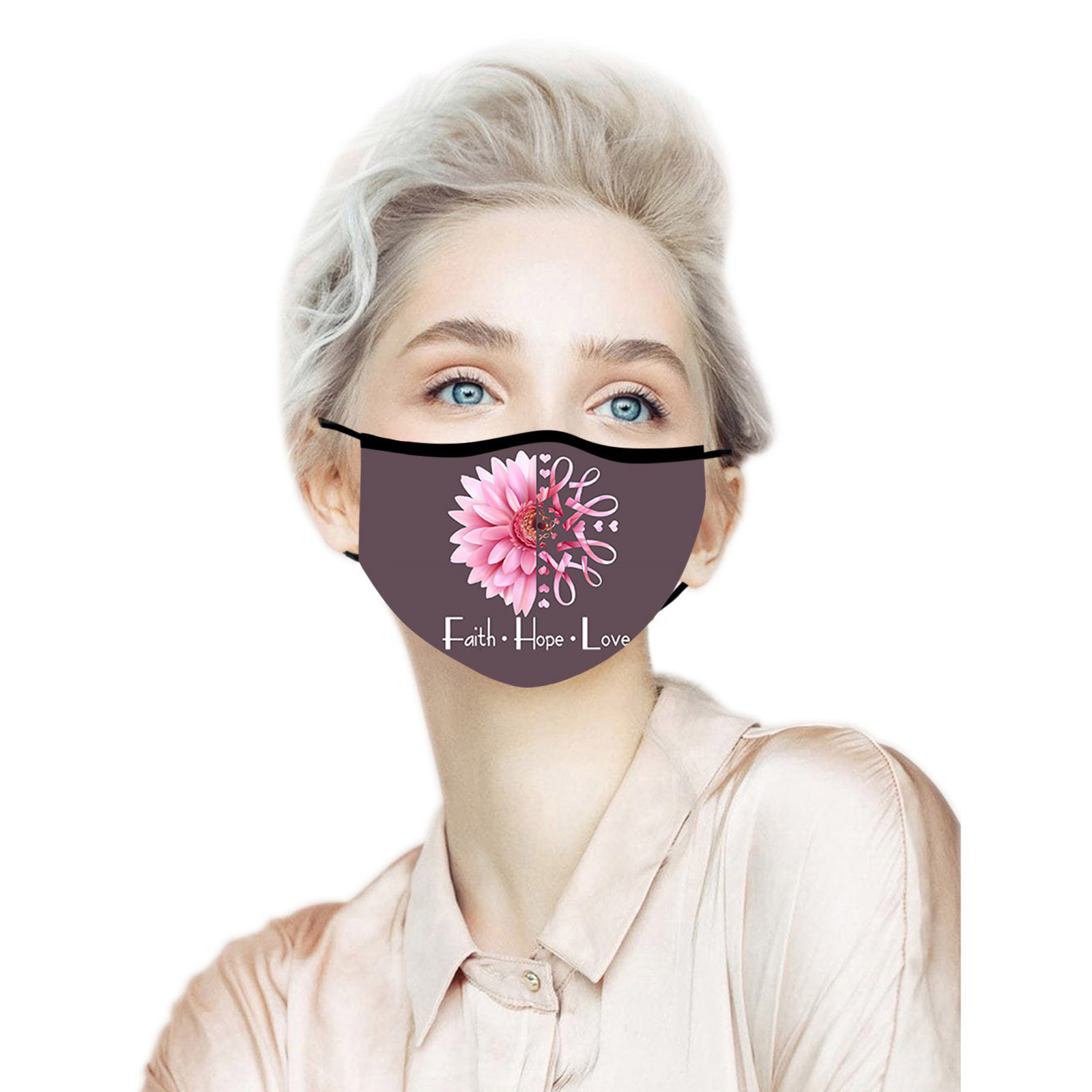 

Cancer Women Pink Prevention Ribbon International Month Breast Printed Washable And Reusable Windproof Face Ma