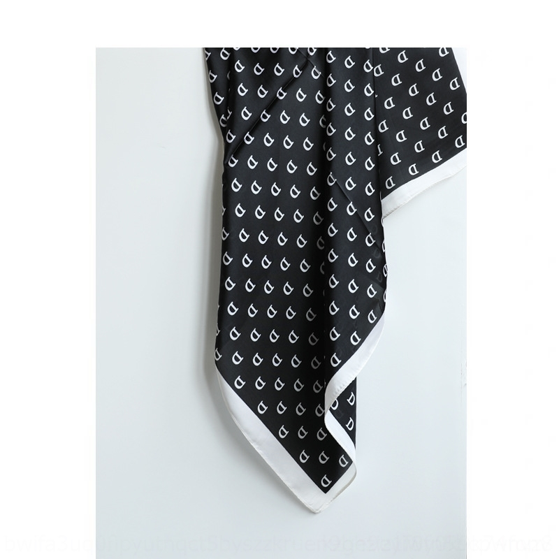 

ivv spring korean cravat female autumn winter letter silk scarf black and white chic style decoration ties professional scarves and scarves, Black;gray