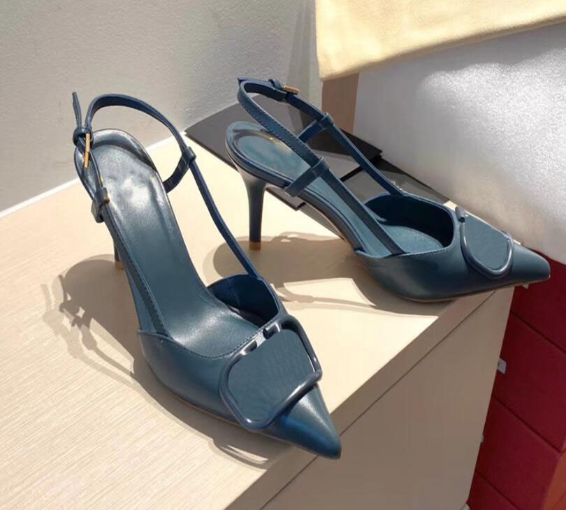

2021 Brand women sandals high heels sandal 8cm thin heel red wedding shoe Genuine Leather metal V buckle Single shoes sexy pointed toe