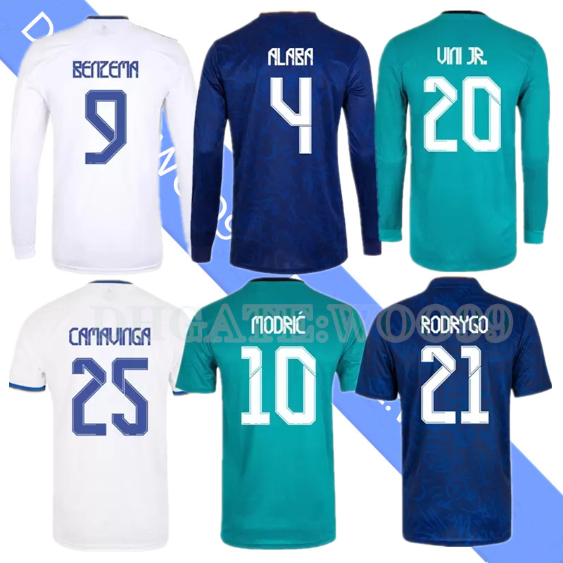 

2021 2022 Long sleeve Madrid soccer jersey KROOS MODRIC BENZEMA ALABA HAZARD ASENSIO CASEMIRO CAMAVINGA home away Football shirt