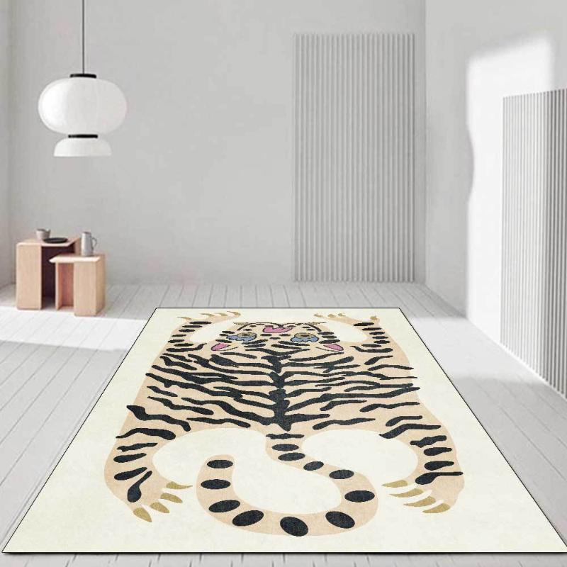 

Carpets Tiger Pattern Carpet For Living Room Cute Cartoon Kids And Rugs Anti Slip Bedroom Floor Mats Bedside Home Decor, Red
