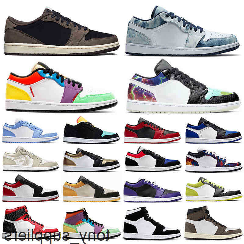 

new 1 high og men women basketball shoes 1s jumpman travis low shattered backboard Washed Denim UNC mens trainers sports sneakers 5.5-11XB52