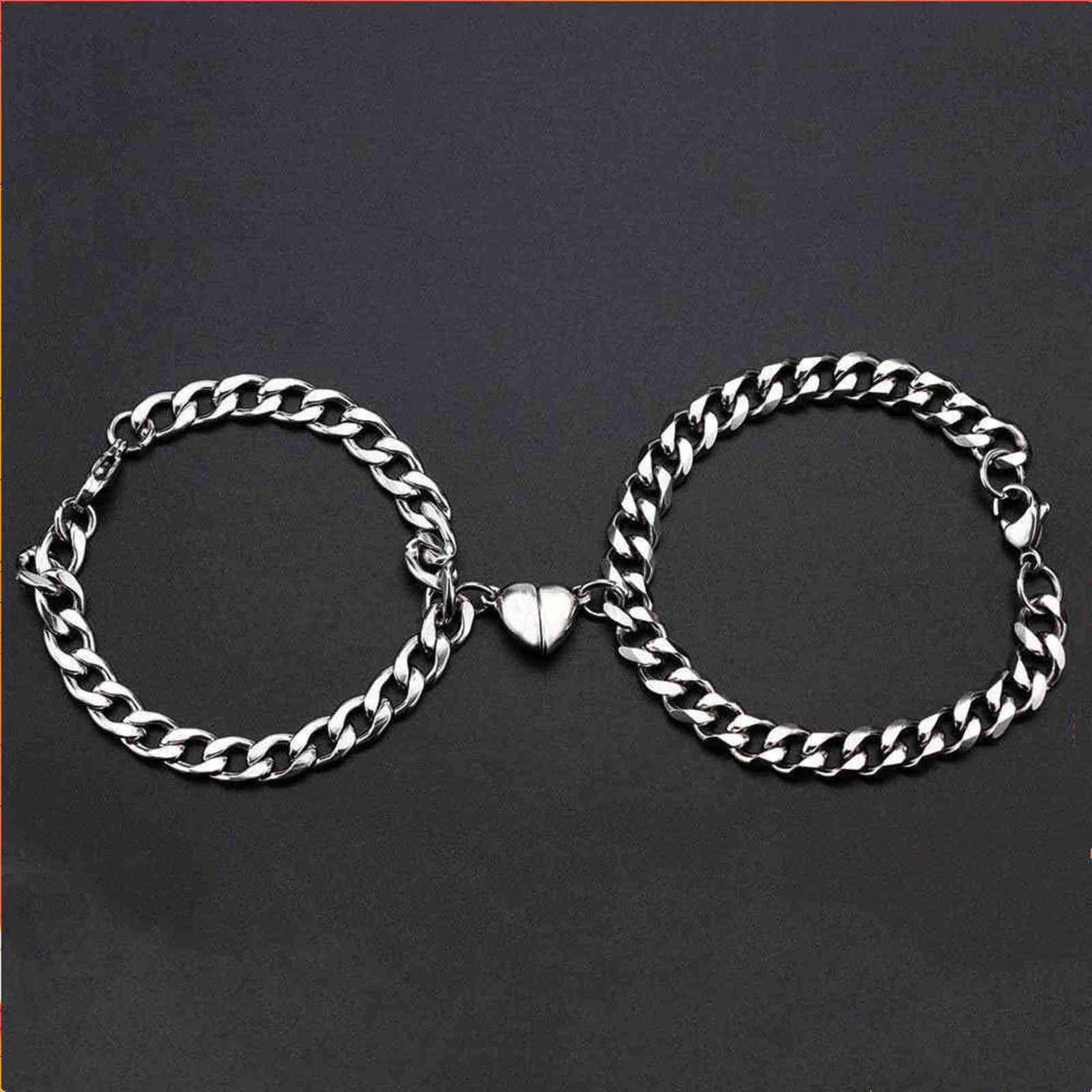 

2pcs Magnetic Bracelet Stainless Steel Heart Pendant Charm Couple Bracelets for Lover Friend Men Women Metal Chain Bracelet