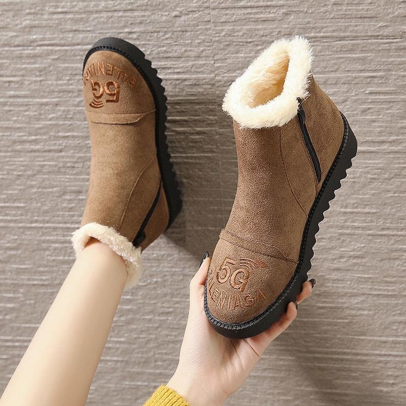 

Boots Snow Women Flat Slip-On Plush Round Toe Ankle Fur Thickened Waterproof Keep Warm Outdoor Winter For Female Shoes, Black