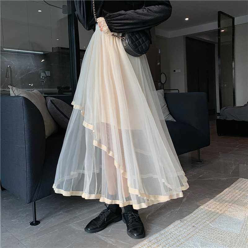 

Spring and Summer Korean Casual Fashion Loose Female Skirt Elegant Sweet Irregular Stitching 210615, Black