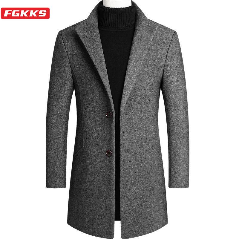 

Men's Wool & Blends FGKKS Camel Coat Autumn Winter Trench Korean Casual Blazer Solid Color Mid-Length Mens Coats 4xl, Black