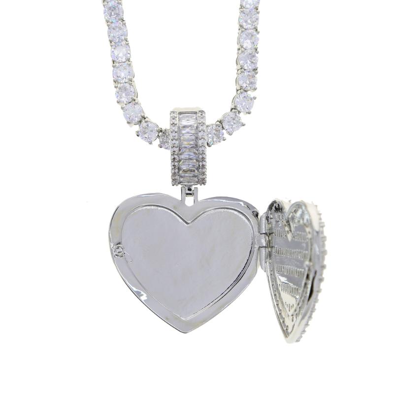 

Chains Bling Cz Micro Paved Big Heavy Heart Pendant Can B Open Po Locket Necklace For Women Men Hip Jewelry Wholesale, Silver