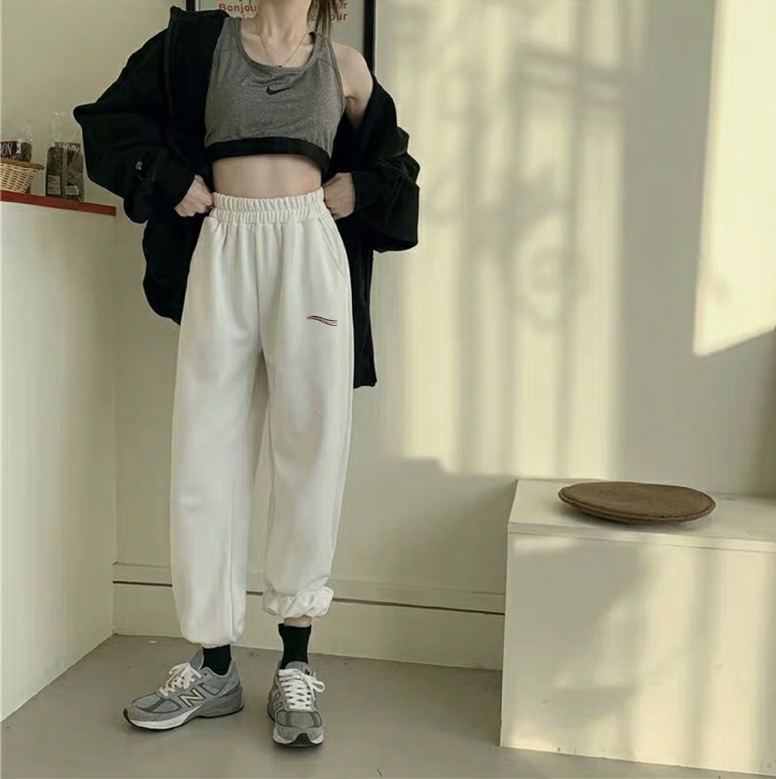 

20ss sport jogger pants men trousers brand retro sweat pants High quality combed cotton loose trousers for men, Black