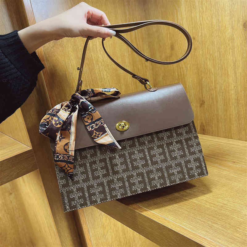 

Bag women's bag winter new fashion version high-capacity Tote texture silk scarf sling Shoulder Handbags US_GUTW, Brown