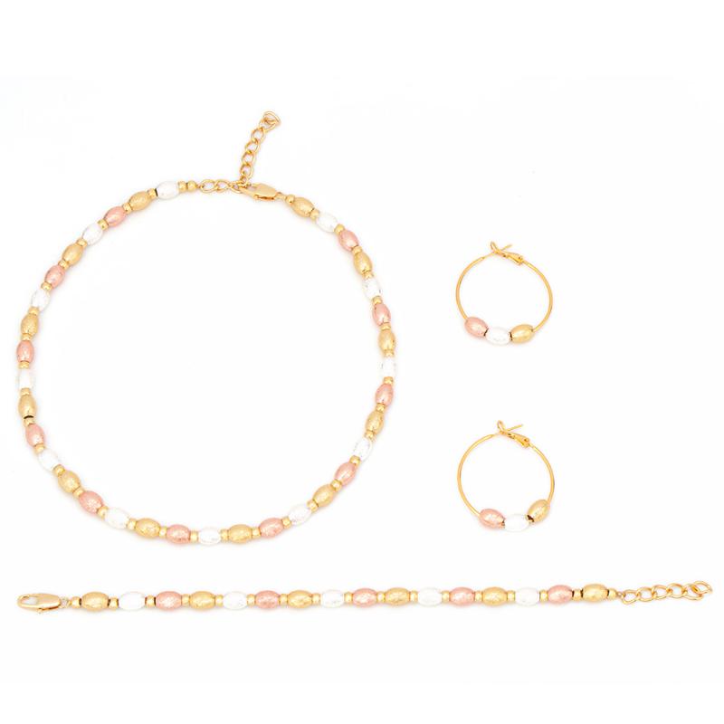 

Earrings & Necklace Women Chic Jewelry Sets Pendant Romantic Geometric Beads For Wedding Party Copper Ear Studs Set, Silver