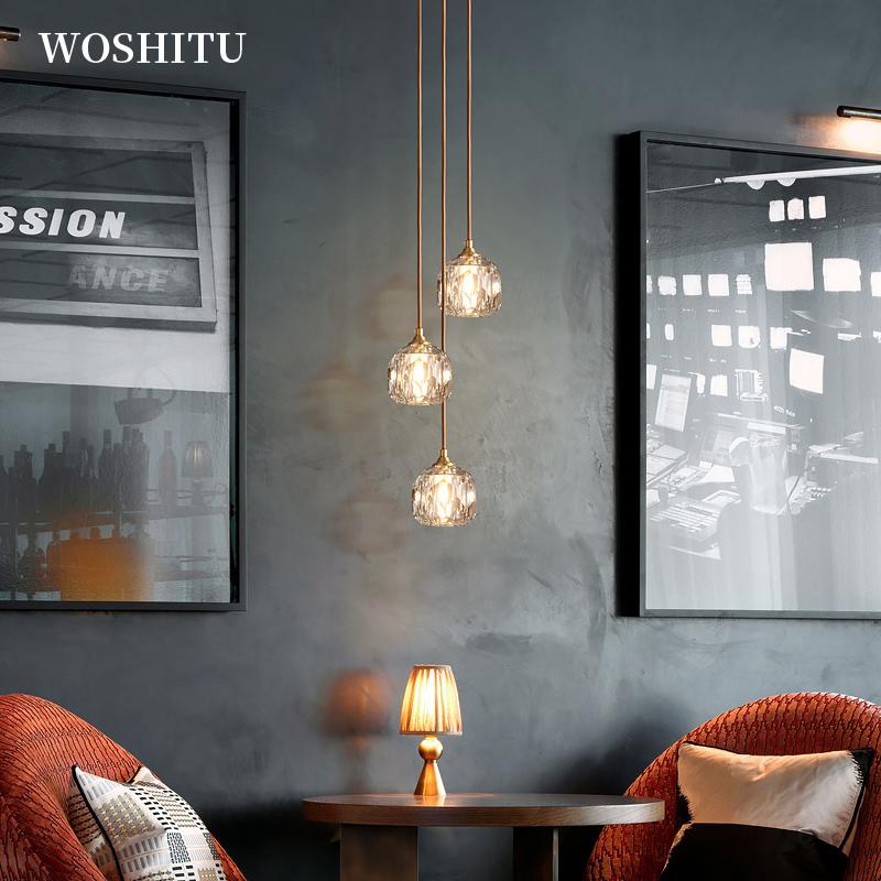 

Nordic Crystal Pendant Lights For Kitchen Gold Bedside Lamp Bedroom Stair Wall Decor Lighting House Indoor Ceiling Fixtures Lamps