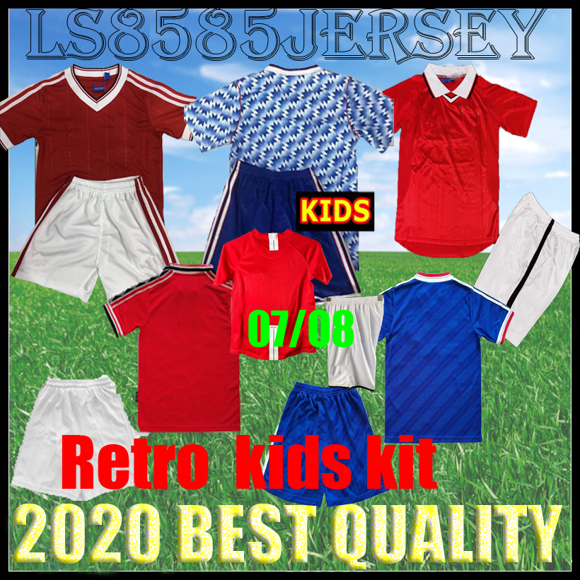 

Kids kit Retro 1984 1990 1992 1998 2007 2008 UTD soccer jersey SCHOLES 84 86 90 92 99 00 07 08 united boys sets HOME football shirt 1998 Jer, Black;yellow