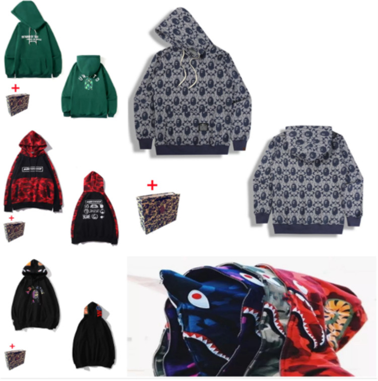 

Apes Men Hoodies women cardigan hooded high quality jacket luminous camouflage star shark head M-3XL Bring tote bag, 1pcs button