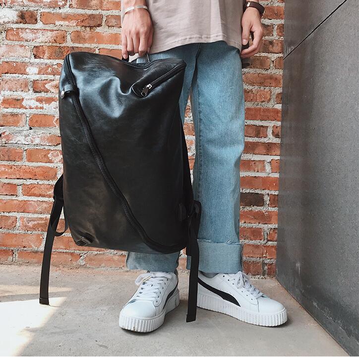 

Factory wholesale men bag Korean leather double shoulder knapsack outdoor leisure travel backpack academy wind brief Backpacks, Black