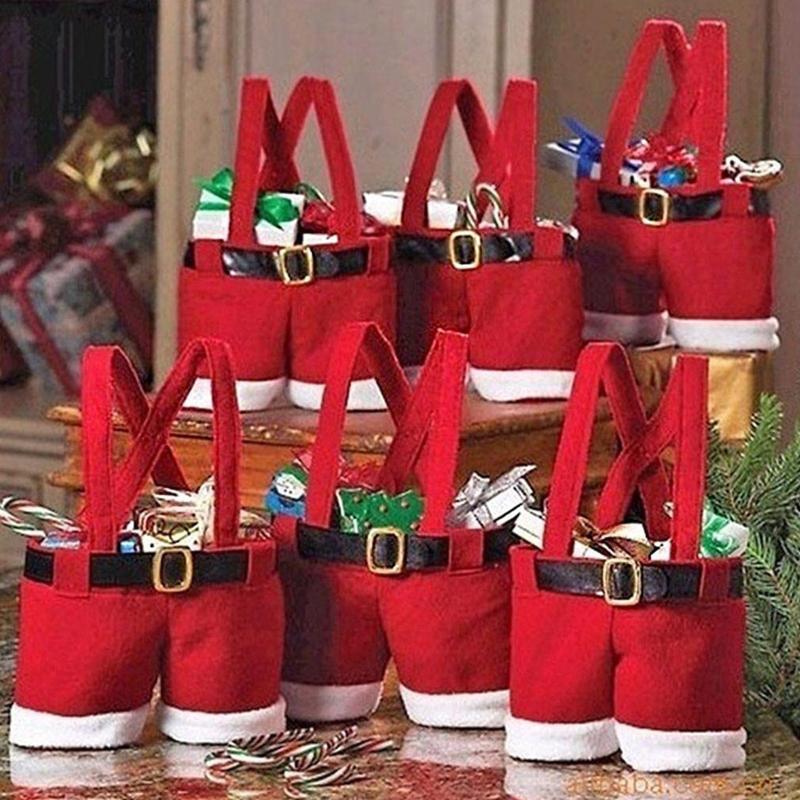 

Christmas Decorations Creative Bag Santa Pants Style Lovely Cute Treat Bags Stocking Tree Filler Sacks Xmas Gift