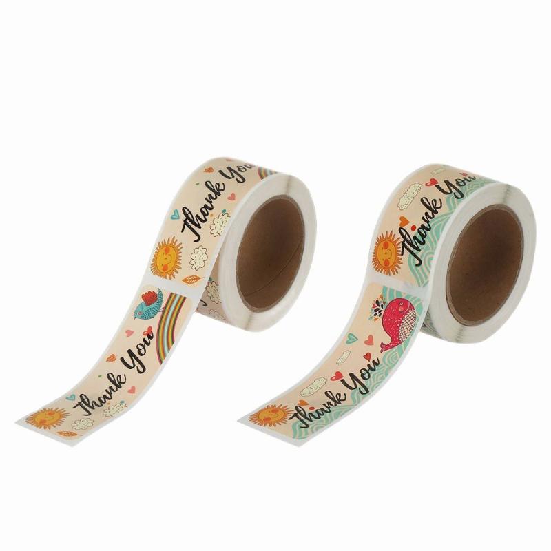 

Party Decoration 120pcs Thank You Stickers Appreciate Greeting Tags Cartoon Pattern Sealing Labels 1*3inch Gift Wrapping Packaging