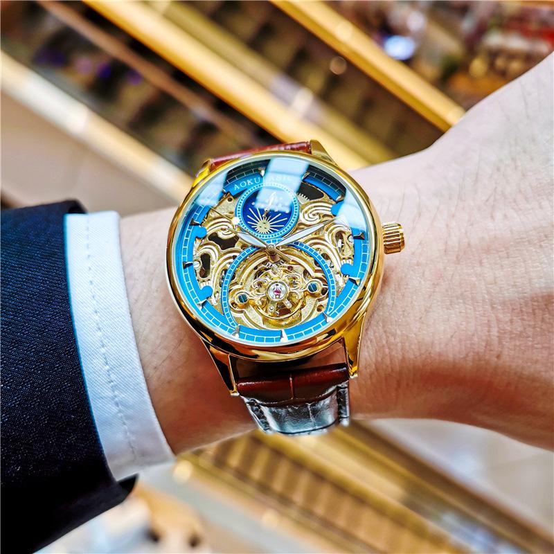 

Wristwatches Augulas Genuine Watch Men's Fashion Trend Casual Automatic Mechanical Waterproof Luminous Belt, Brown